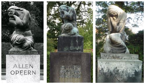 links: Benno Elkan Völklingen 1925 (Fotoarchiv Horst Kunkel) Mitte: Benno Elkan Cunewalde 1929 (Foto Irene Mütze) rechts: Johannes Ernst Born Pulsnitz 1929 (Foto N. Littig)