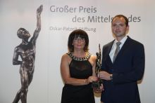 Bürgermeisterin Kerstin Ternes und Wirtschaftsförderer André Riffel zur Auszeichnungsgala am 9. September in Dresden